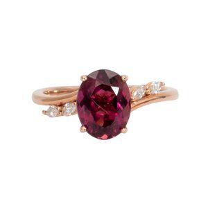 Natural Pink Tourmaline Oval Ring with Marquise Diamond Accents – 14K Rose Gold